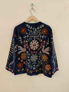 Navy Blue <b>Velvet</b> Suzani Embroidered <b>Jacket</b> Vintage Floral Boho Handmade Wear <b>Velvet</b> Suzani <b>Jacket</b> Gift for her - Product Image 6