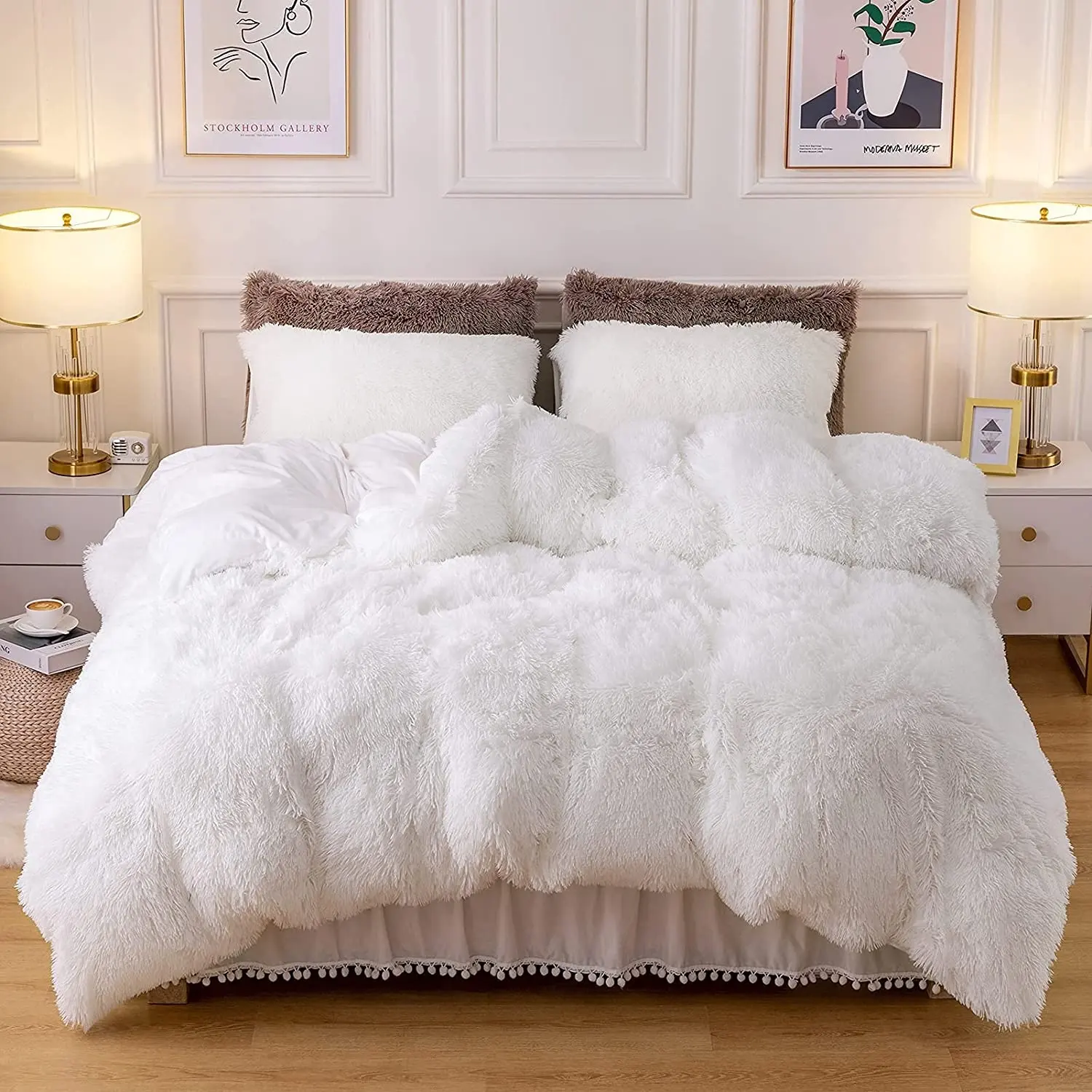 Hot Selling Custom Fluffy Plüsch Luxus Kunst pelz Samt Shaggy Queen King Size Bett bezug Bettwäsche-Set