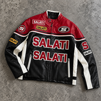 Blouson Moto Colorblock Brodé avec Patch Lettres, Fermeture Éclair, Col Montant, Style Streetwear Décontracté pour Hommes - Vente en Gros