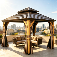 Gazebo Urbano de Techo Rígido con Estructura de Cedro Natural y Techo de Acero Galvanizado, Lujoso, Impermeable, para Balcón, Patio, Pabellón, Privacidad