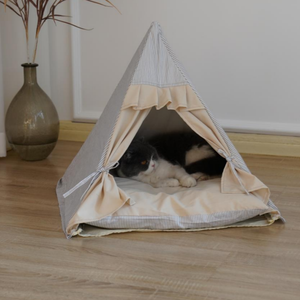 Tente de <span class=keywords><strong>tipi</strong></span> pour <span class=keywords><strong>chien</strong></span> chat en lin de luxe lit pour animal de compagnie confortable de style personnalisé rayé pour un grand espace sommeil profond lit pour <span class=keywords><strong>chien</strong></span> de voyage à la mode - Product Image 2