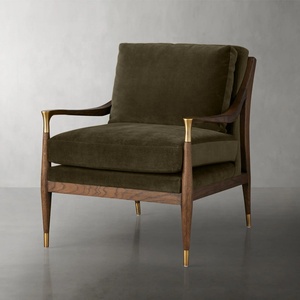 <span class=keywords><strong>Fauteuil</strong></span> en velours en bois massif de luxe américain, style moderne du milieu du siècle, en chêne, pour salon, hôtel et villa, 1 pièce disponible - Product Image 2