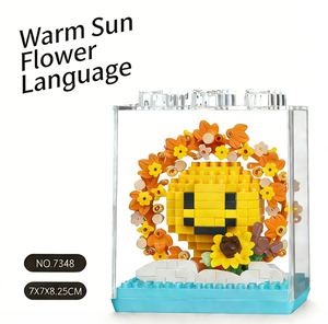 Kit de briques visage souriant tournesol |   Vitrine transparente |   Bricolage créatif pour enfants et amateurs de positivité - Product Image 1