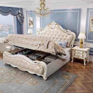 europäische art modern luxus design schlafzimmer-set günstig holz kastenbett design doppelbett mit massivholzrahmen in king-size - Product Image 3