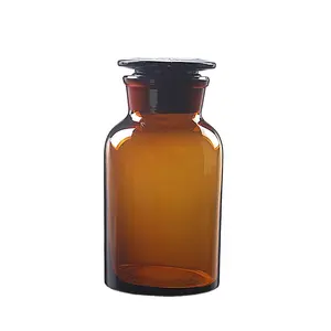 Garrafa reagente âmbar laboratório garrafa boca larga reagente com vidro ou rolha de plástico