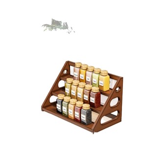 Wooden <b>Spice</b> Rack 3 Tier Storage Organizer For Kitchen <b>Spice</b> <b>Jars</b> With Wooden Lids Retro Color Durable Design - Product Image 1