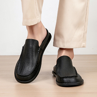 Chaussures plates confortables pour hommes, style rétro, motif crocodile, en cuir semi-lisse, à bout large, type mule, pour l'extérieur