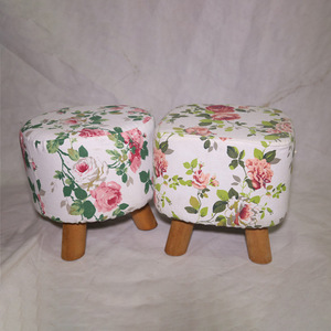 Taburete para cambiar zapatos de tela, 28x28x30cm, patas de madera maciza, cojín suave, otomana para el hogar, diseño tradicional - Product Image 1