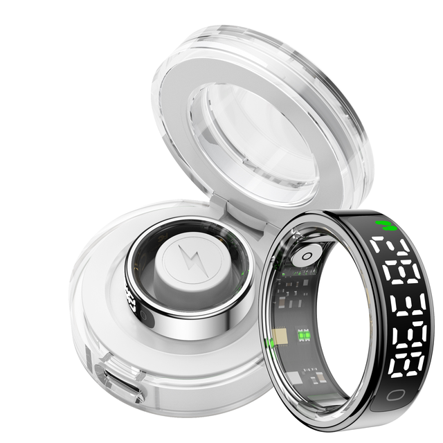 Smart Titanium Steel Ring 5ATM Waterproof Health Monitoring Sleep Tracking Fitness Tracker with Remote Control Screen Display