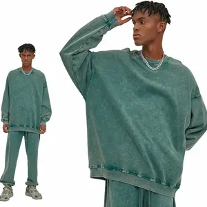 Thả Vai Nặng Phun In Axit Rửa Crewneck Cổ Điển Áo Thêu Đan Hàng Đầu Trong Số Lượng Lớn Hoodies & Áo