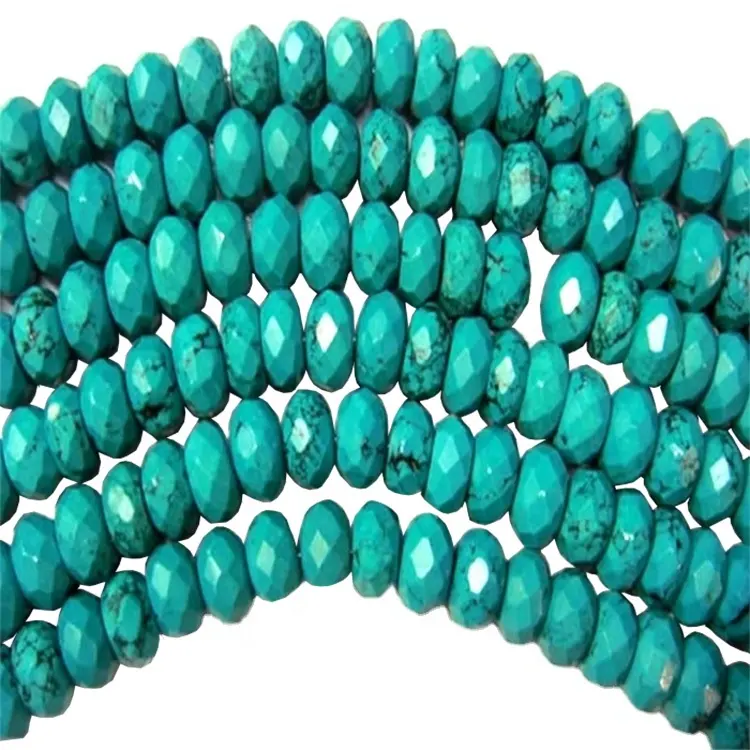 Natural Turquoise Faceted Round Beads Real Genuine Natural Blue Green Turquoise Micro Faceted Cut 16" Strand