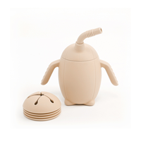 Gobelet à bec pour bébé avec design pingouin, gobelet à boire pour tout-petits, gobelet à paille pour lait et eau avec compartiment à collation