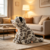 Peluche Léopard des Neiges Assis Réaliste, Vente en Gros Usine, Animal en Peluche de Simulation, Coton PP, En Stock OEM, Cadeau pour Enfants