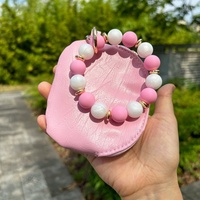 Gelang Silikon Manik-Manik Lucu untuk Wanita, Dompet Koin Kecil Portabel, Kantong Koin PU dengan Ritsleting, Tempat Kartu ID, Penyimpanan Saku Harian Wanita