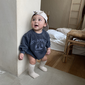 Vêtements une pièce coréen pour bambins, sweat à capuche épais imprimé LOGO, vêtements pour nouveau-nés, barboteuses 0-24 mois - Product Image 4
