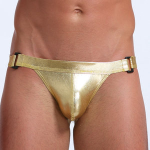 String sexy en faux cuir pour <span class=keywords><strong>homme</strong></span>, sous-vêtements respirants et à coupe étroite de couleur unie, culotte masculine - Product Image 3