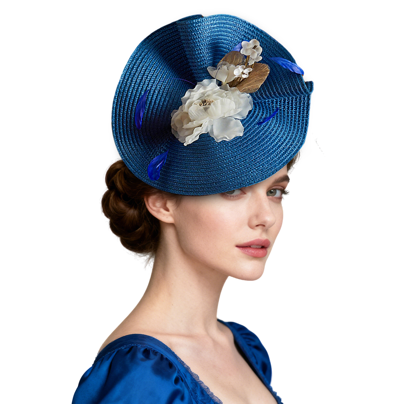 Fascinator da donna, colore blu reale, fascinator per