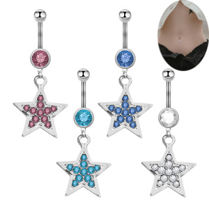 Zesen personalizado atractivo cuerpo <span class=keywords><strong>Piercing</strong></span> joyería cristal <span class=keywords><strong>ombligo</strong></span> anillo de <span class=keywords><strong>acero</strong></span> quirúrgico colgante vientre anillo estrella <span class=keywords><strong>ombligo</strong></span> botón anillo - Product Image 1