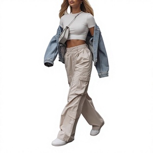 New Arrival Autumn Regular Casual High Waist Women's Pocket Cargo Straight Anti-static Quick Dry Breathable Eco-Friendly Pants - Product Image 5