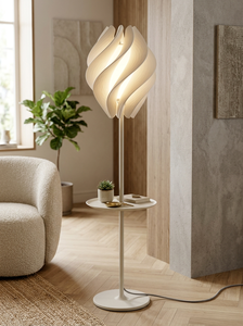 Lampe de sol moderne en forme de champignon avec table d'appoint, lumière LED chaude, décoration de salon, grande taille, design sculptural - Product Image 4