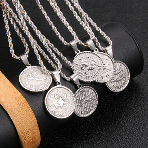 FY đồ trang sức thời trang hip hop mạ vàng không thấm nước Horoscope 316L thép không gỉ Hoàng đạo đồng xu Mặt dây chuyền vòng cổ cho phụ nữ người đàn ông - Product Image 6