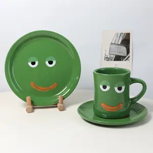 Ins Stil kreative Cartoon Frosch Becher Besteck Süße grüne Kaffeetasse und Untertasse Set