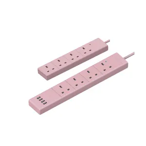 Pink UK Extension Lead with USB/4 Way Power Strip 4 USB Charging Ports Extension Socket