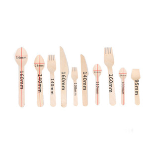 Cuillère en bois Vintage biodégradable écologique, fourchette couteau ensemble de couverts jetables en bois pour <span class=keywords><strong>la</strong></span> nourriture - Product Image 3