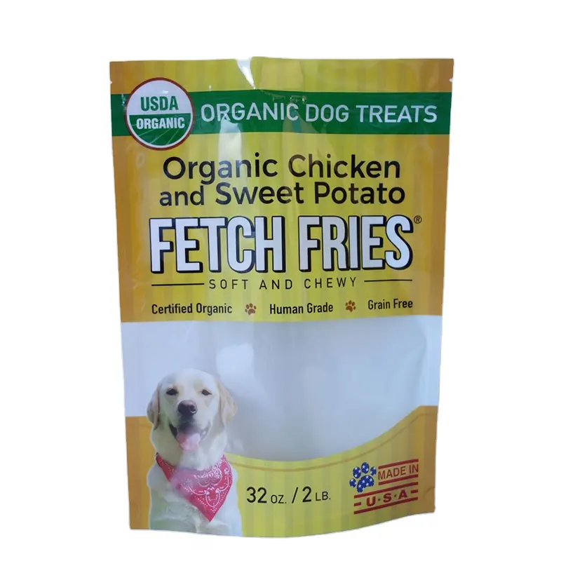 Bolsa de polietileno com zíper de janela para animais de estimação, sacola para embalagem de alimentos para cães com logotipo personalizado