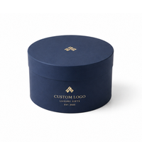 Caja Redonda de Cartón Rígido Reciclable Personalizada, Color Azul Marino, con Logotipo Estampado en Lámina, para Empaque de Productos de Cuidado de la Piel de Lujo