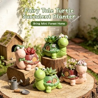 Mini-jardin de bureau en résine, thème conte de fées, tortue et maisonnette, pot de fleurs mignon pour plantes succulentes, cadeau de déménagement