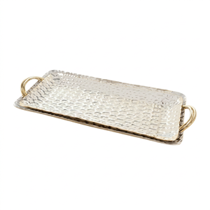 Bandeja Rectangular para Servir con Textura de Cocodrilo, Acabado Metálico Pulido y Asas para Uso Residencial - Product Image 1