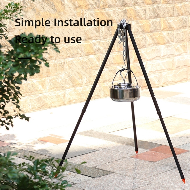 Campfire Tripod, Adjustable Cooking Tripod With Adjustable Hanging Chain, Hanging Pot Tripod for Picnic