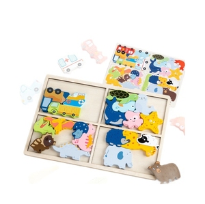 Bebek ve çocuklar 3D ahşap karikatür hayvan trafik yap-boz altında 50 parça eğitim DIY bilişsel geliştirme oyuncak - Product Image 6