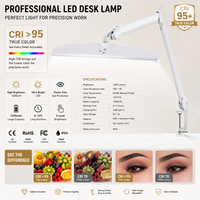 Lampe de travail LED professionnelle à intensité variable pour salon de manucure, avec bras articulé flexible à 360 degrés, fixation sur bureau et interrupteur tactile