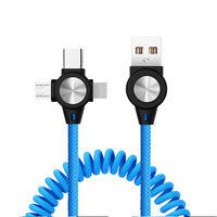 Cable de cargador retráctil de datos USB de carga rápida 3 pies/1m 3 en 1 Cable de cargador USB C rizado con resorte para teléfonos móviles impresora ordenador