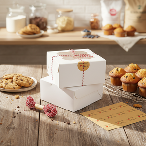 卸売 6x6x3インチ 生分解性硬質食品ベーカリーボックス スポンジ裏地 マットラミネート エンボス加工 白窓 磁気開閉 - Product Image 1