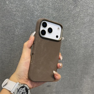 Nueva Funda de Teléfono Móvil de Cuero de Gamuza con Magnético para iPhone 16 15 14 13 Pro Max, Funda de Cuero Naranja para iPhone 17 Pro Max - Product Image 3