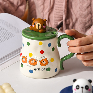 Large Capacity Water Cup Cartoon Animal Ceramic Mug Novelty Polka Dots Coffee Mugs with Lid Spoon - Product Image 5