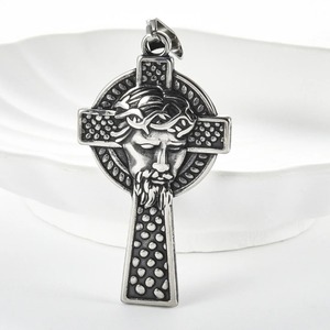 Pendentif croix visage de Jésus en acier inoxydable, style vintage, pour hommes et femmes, amulette punk, collier avec chaîne, bijoux, cadeau, 1 pièce - Product Image 2