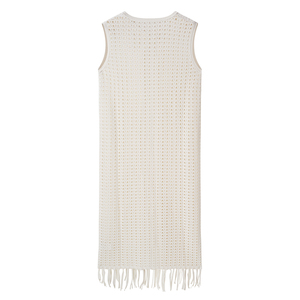 Fashionable Hollow-out Knitted Vest Coat Trendy Tassel Spring Summer Women Long Sweater <b>Sleeveless</b> Cotton <b>Cardigan</b> - Product Image 3