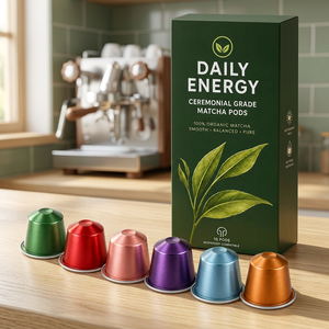 Capsules de matcha authentiques certifiées JAS compatibles avec Nespresso Original Line, capsules de thé vert biologique moulu à la pierre - Product Image 1