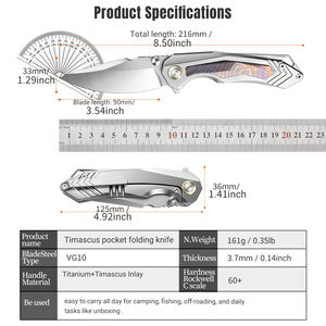 Couteau pliant <span class=keywords><strong>à</strong></span> manche en alliage de titane Timascus, système Liner Lock, acier VG-10, pour <span class=keywords><strong>la</strong></span> chasse, <span class=keywords><strong>le</strong></span> camping et les activités de plein air, couteau de poche DIY - Product Image 6