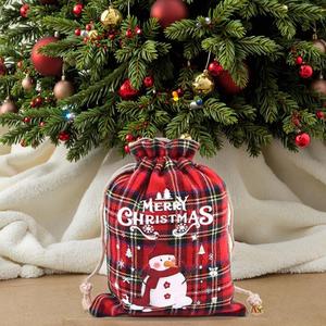 Bolsa de Regalo Navideña de Algodón a Cuadros con Cordón, Bolsa de Embalaje para Regalos de Navidad, Juego de Bolsas de Regalo Navideñas 2025 - Product Image 2