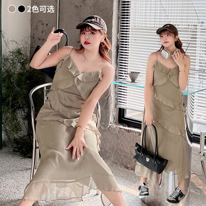 เดรสสายเดี่ยวคอวี รุ่น Runqi N8660 แต่งระบายและผ่าข้าง ไซส์พลัส สำหรับผู้หญิง สวมใส่สบายๆ ในชีวิตประจำวัน ลายดอกไม้ - Product Image 1