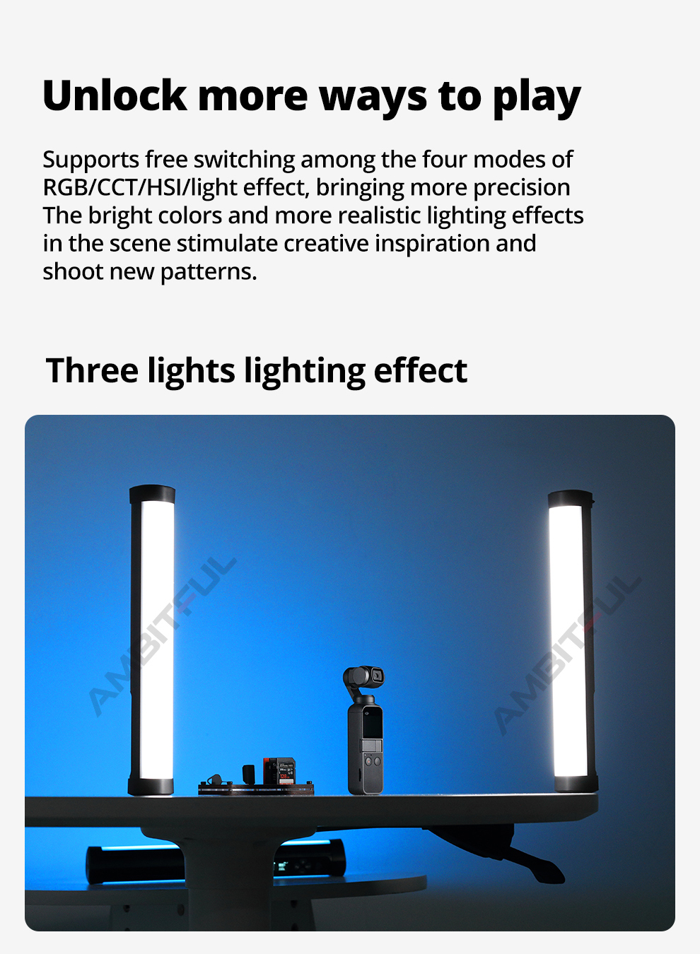 AMBITFUL A2 RGB 2500-8500K RGB LED Video Stick Tube Light, CRI 95+ TLCI 97 +,Built-in APP Lithium Battery Magnetic Function