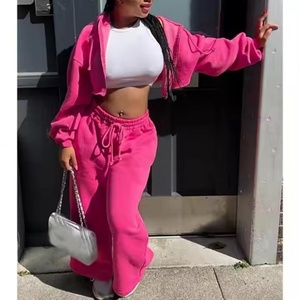 Conjunto Deportivo de 2 Piezas para Mujer, Sudadera con Capucha y Pantalones Jogger, de Algodón de Alta Calidad, con Cierre y Bordado, Talla Grande, Personalizado por el Fabricante - Product Image 1
