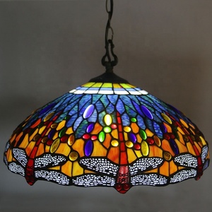 LongHuiJing Tiffany Style Stained Glass Dragonfly Pendant Lamp with LED <b>Lights</b>-Indoor Use 18" Wide - Product Image 2
