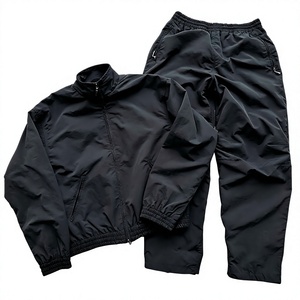 Unisex Navy Blue Summer Tracksuit Set Full <b>Zip</b> Stand Collar Sporty Style Side Pockets Drawstring Closure Breathable Lightweight - Product Image 1