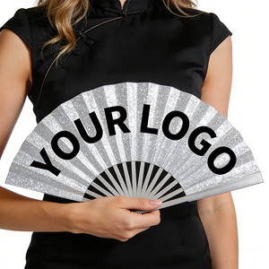 Abanico de Mano Plegable de Plástico con Purpurina de 23 cm, Personalizado con Logotipo, Hecho a Mano, para Bodas y Festivales - Product Image 1